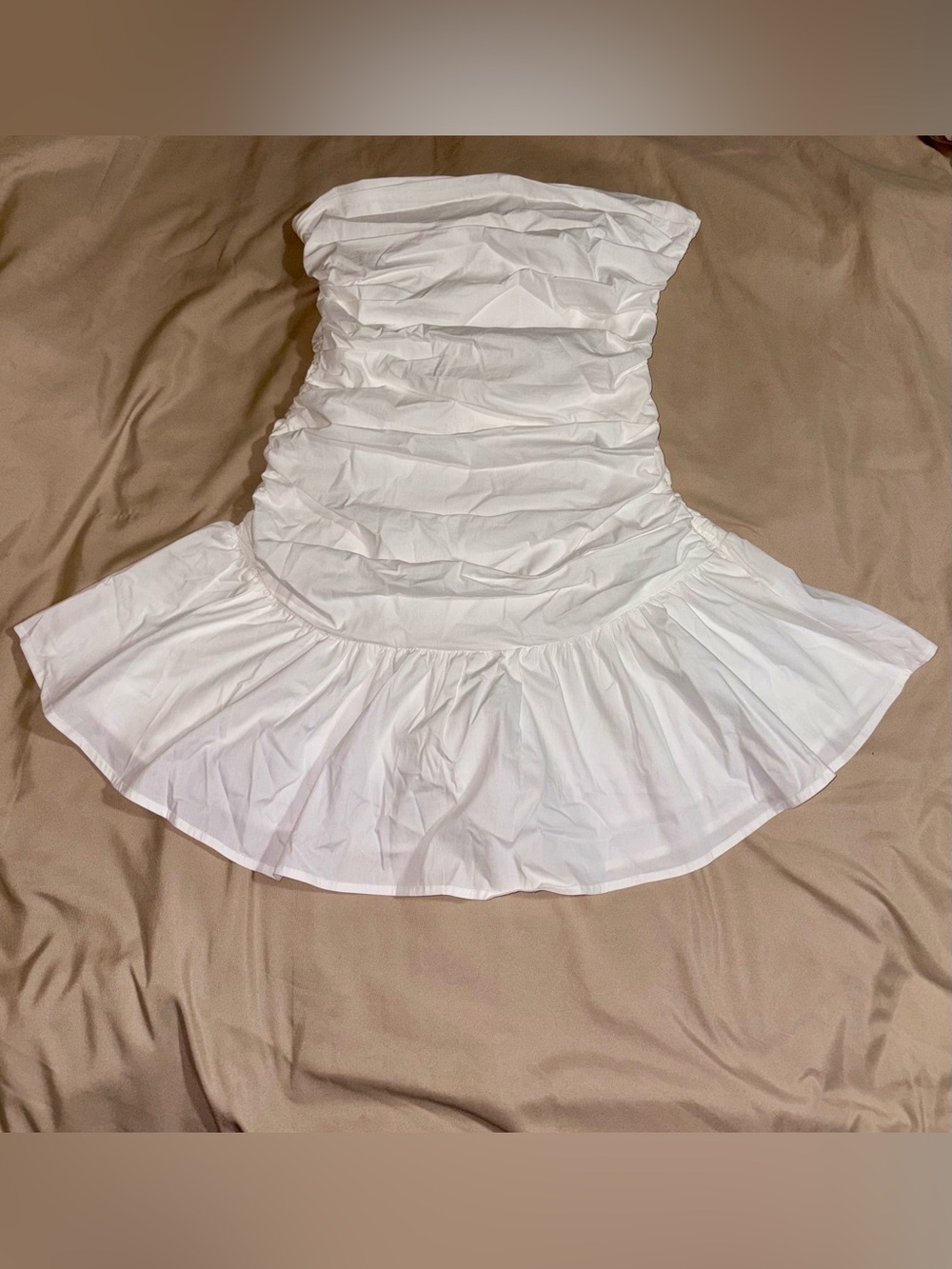 Peppermayo Carmel White Strapless Ruched Drop Waist Mini Dress US 8 NWT